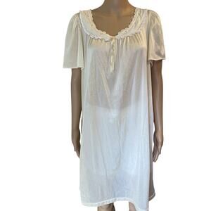 Vintage Simply Basic Yellow Satin Lace Knee Length Nightie Mesh Sexy Women L/XL